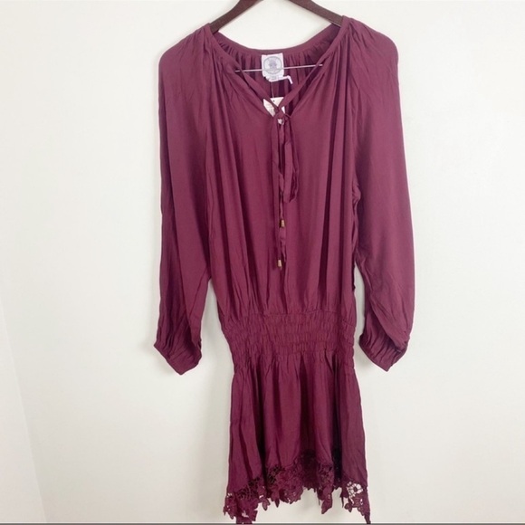 Muche et Muchette Burgundy One Size Long Sleeve Lightweight Boho Dress NEW - Picture 1 of 7